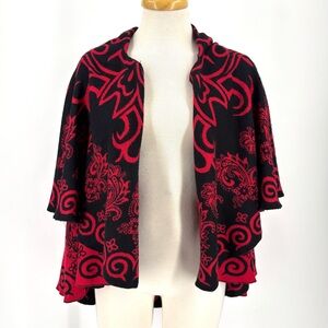 Sakkas Red and Black Balie Reversible Paisley Printed Shawl Style Cardigan, OS